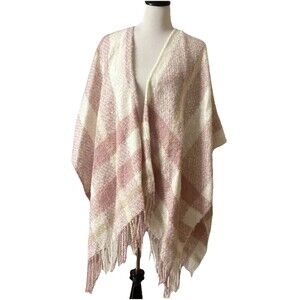 Lauren Conrad Cape Scarf Shawl Wrap One Size Soft Pink Ivory Fringe 56" x 44"